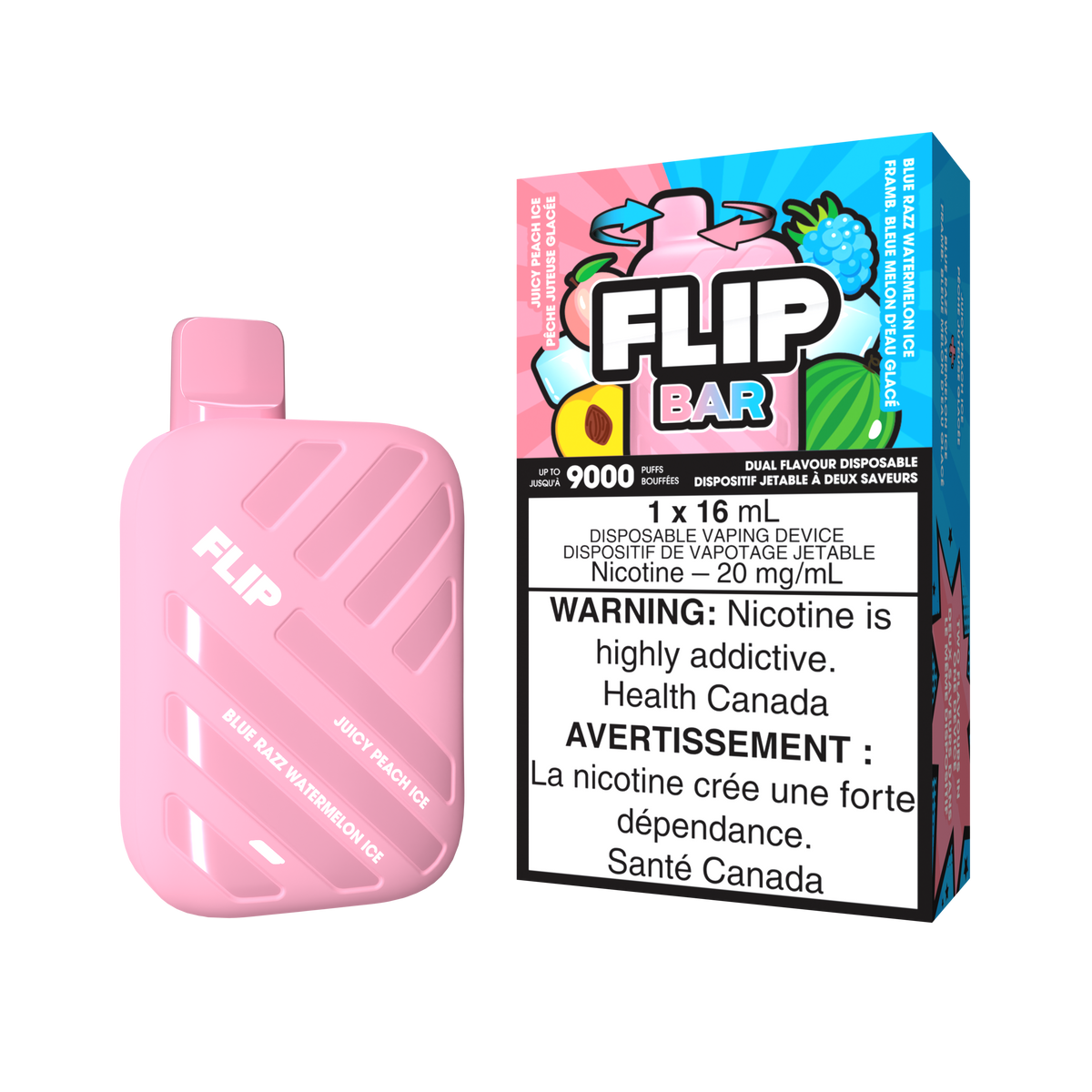 Juicy peach ice and blue razz watermelon ice - Flip Bar 9000 Puffs Disposable Vape